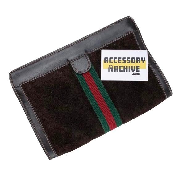 GUCCI Suede Stripe Clutch Bag - Picture 3 of 8
